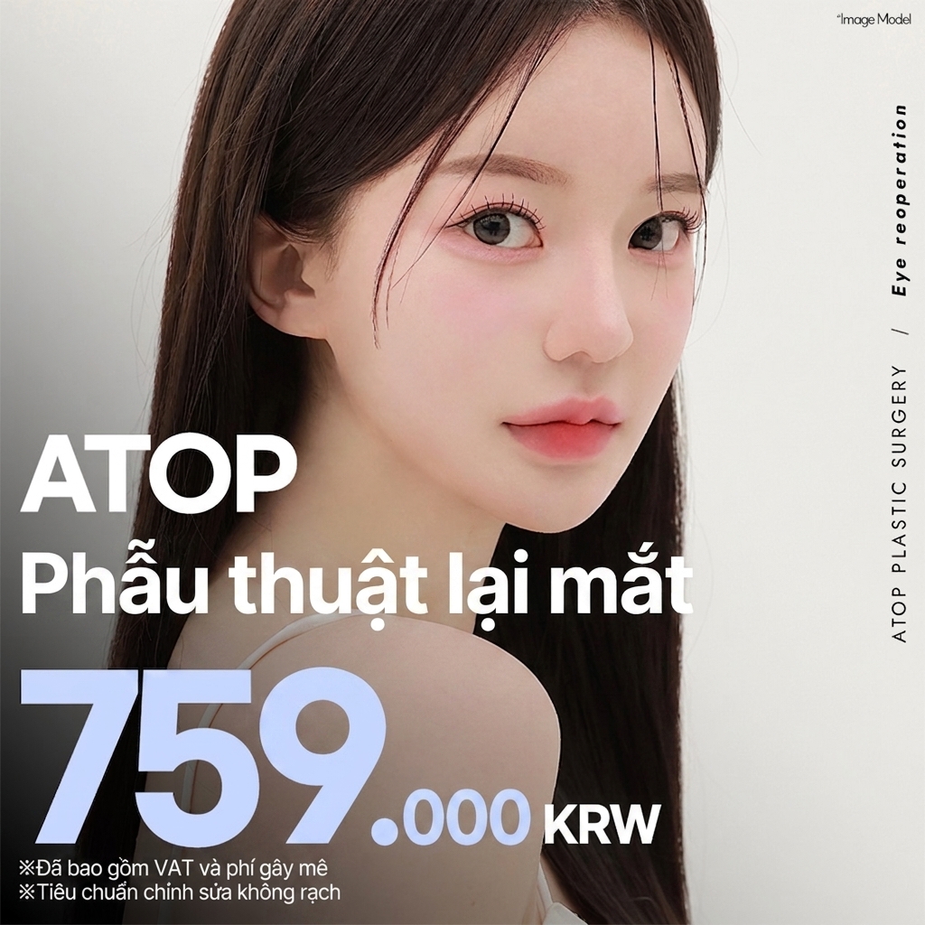 Atop Tái phẫu thuật mắt_Thẩm mỹ mắt, Mắt sưng bụp (sausage), Tuột mí, Cải thiện đường mí